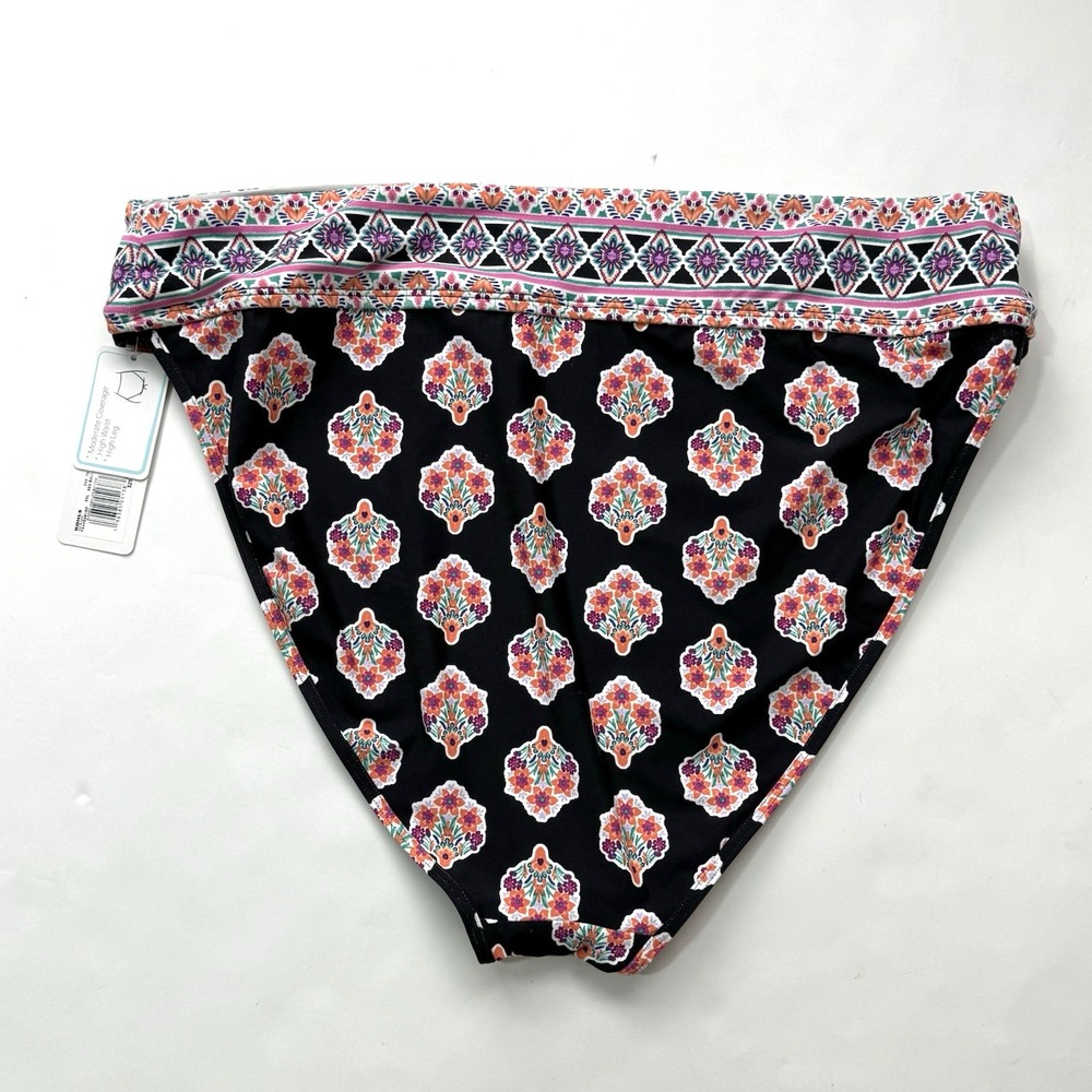 New Banded Bikini Swimsuit Bottom Plus Women XXL 20 Black Print High Waist Leg - Picture 5 of 5